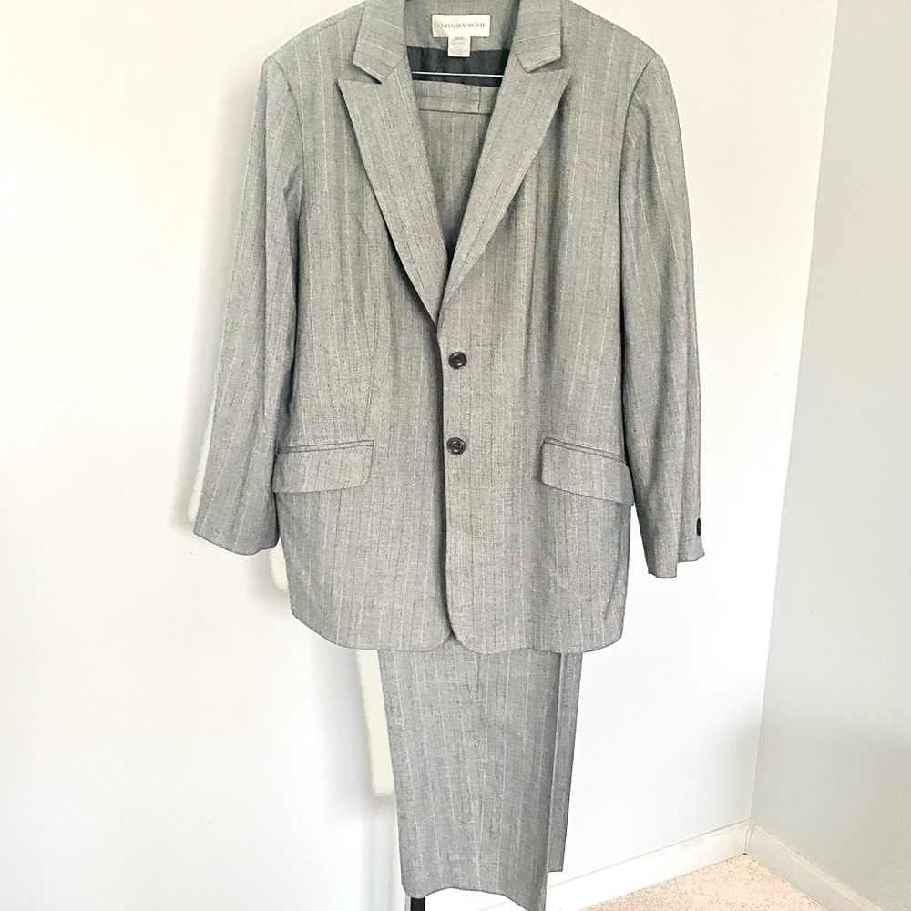 Grey pin stripes pants suit